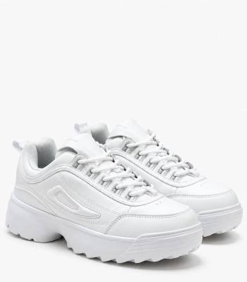Λευκά chunky sneakers με τρακτερωτή σόλα