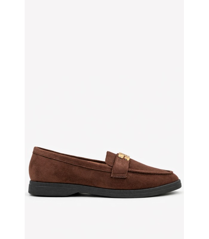 Καφέ γυναικείο loafer με διακοσμητική αγκράφα