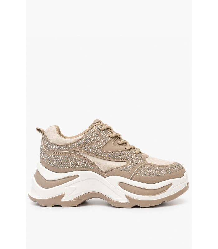Μπεζ sneakers με στρας και chunky σόλα