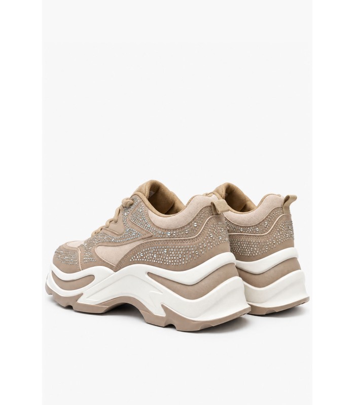 Μπεζ sneakers με στρας και chunky σόλα