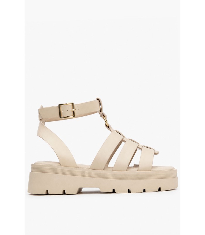 Μπεζ gladiator σανδάλια με chunky σόλα και αγκράφα