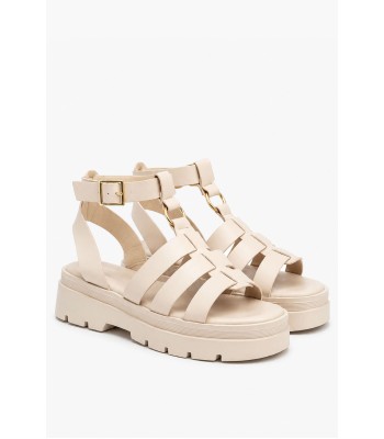Μπεζ gladiator σανδάλια με chunky σόλα και αγκράφα