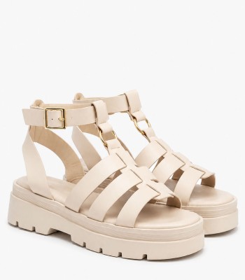 Μπεζ gladiator σανδάλια με chunky σόλα και αγκράφα