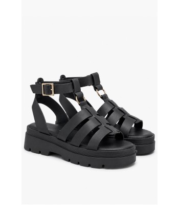 Μαύρα gladiator σανδάλια με chunky σόλα και αγκράφα