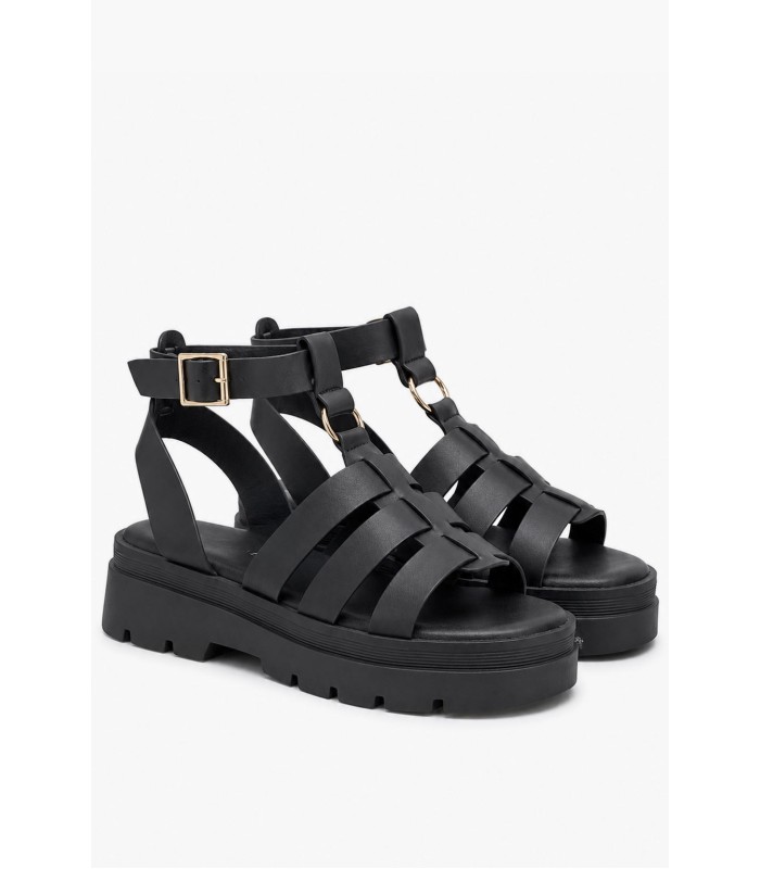 Μαύρα gladiator σανδάλια με chunky σόλα και αγκράφα