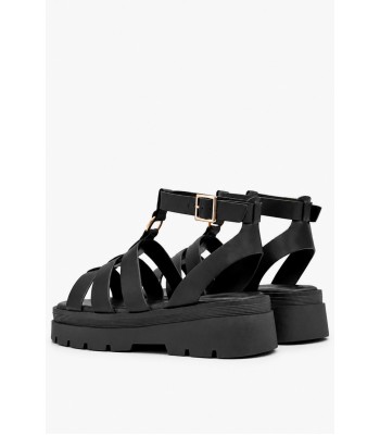 Μαύρα gladiator σανδάλια με chunky σόλα και αγκράφα