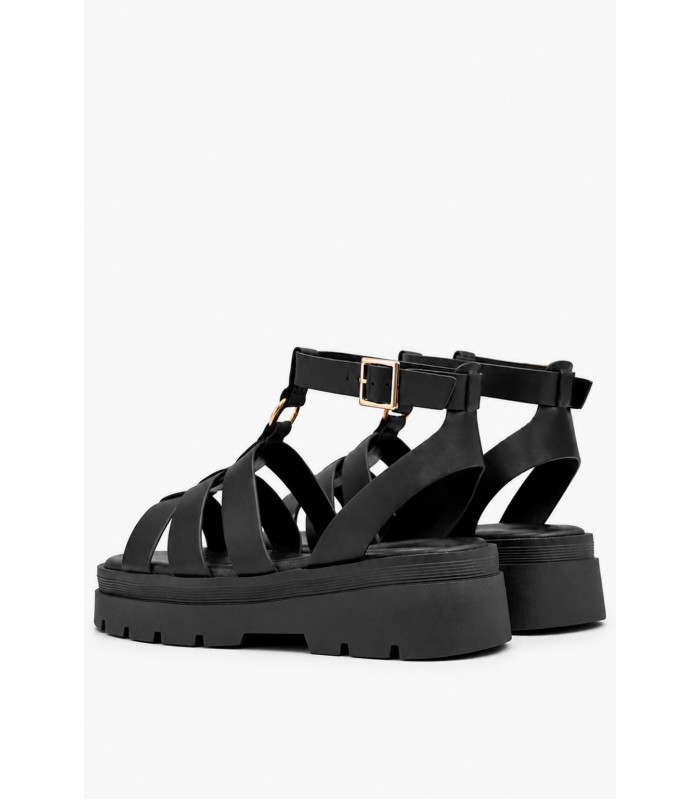 Μαύρα gladiator σανδάλια με chunky σόλα και αγκράφα