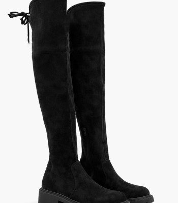 Μαύρη over the knee μπότα με χαμηλό τακούνι