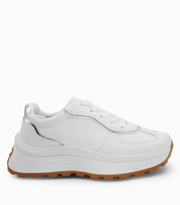 Γυναικεία sneakers σε λευκό χρώμα με χοντρή σόλα