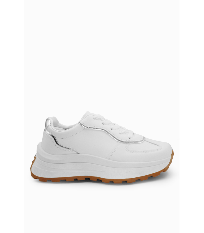 Γυναικεία sneakers σε λευκό χρώμα με χοντρή σόλα