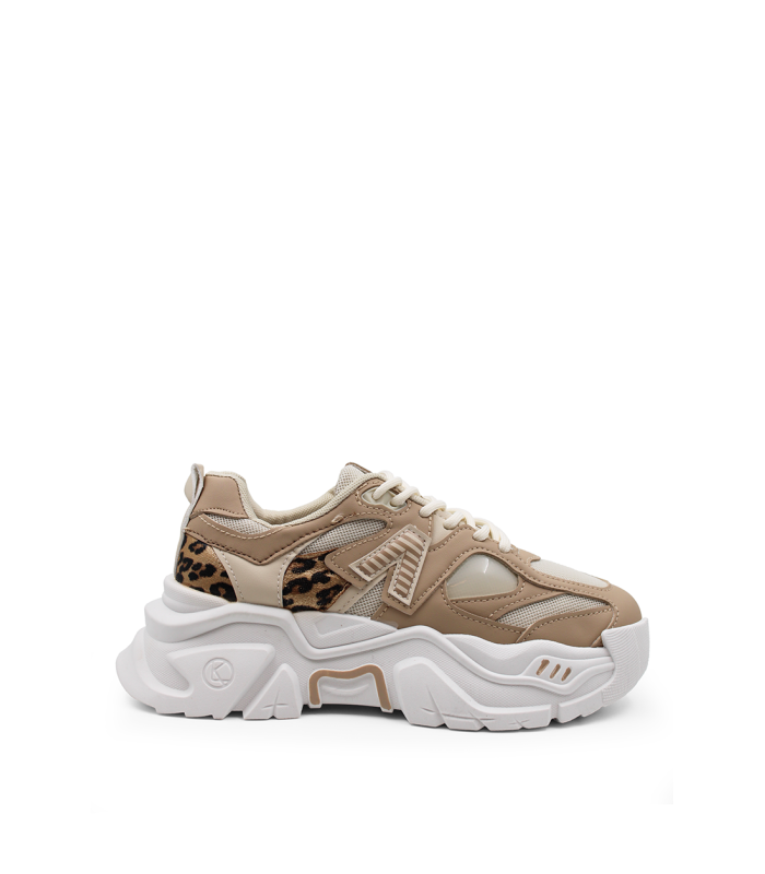 Μπεζ chunky sneakers με λεοπαρ λεπτομέρειες