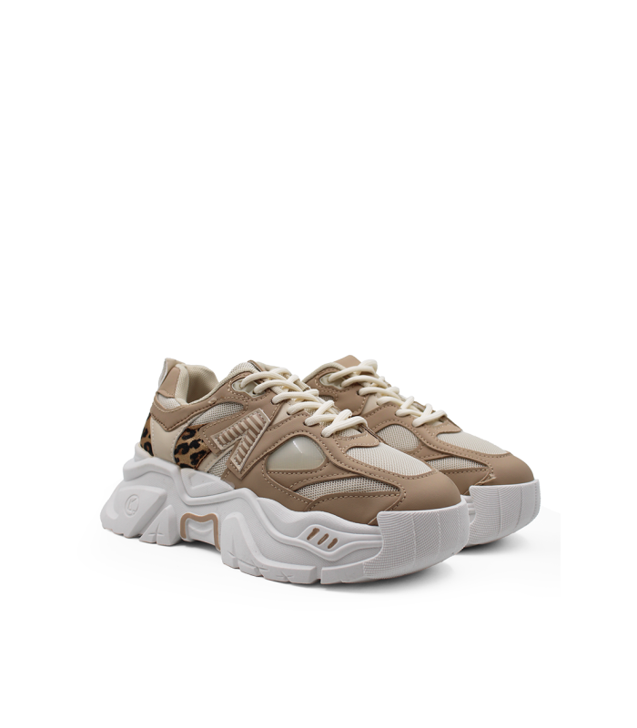Μπεζ chunky sneakers με λεοπαρ λεπτομέρειες