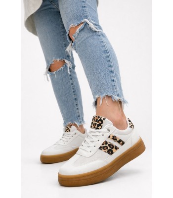 Λευκό sneaker με λεοπάρ λεπτομέρειες και gum σόλα