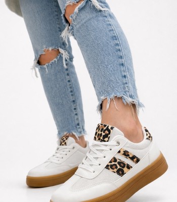 Λευκό sneaker με λεοπάρ λεπτομέρειες και gum σόλα