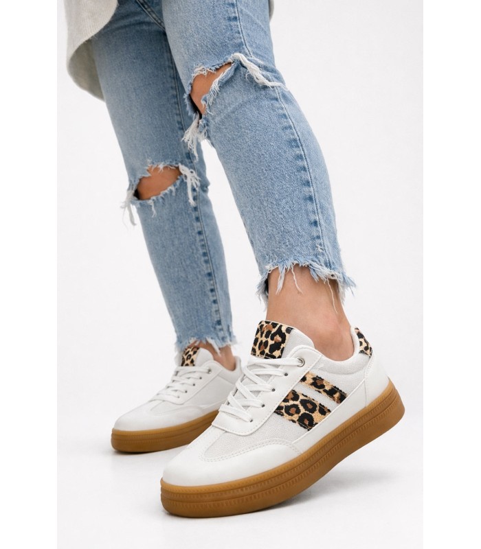 Λευκό sneaker με λεοπάρ λεπτομέρειες και gum σόλα