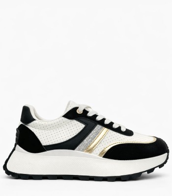 Λευκό sneaker με chunky σόλα και χρυσές λεπτομέρειες
