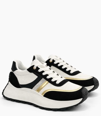 Λευκό sneaker με chunky σόλα και χρυσές λεπτομέρειες