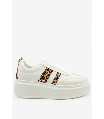 Γυναικεία λευκά sneakers με leopard λεπτομέρειες και χοντρή σόλα