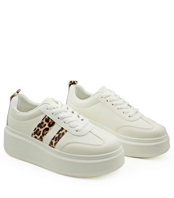 Γυναικεία λευκά sneakers με leopard λεπτομέρειες και χοντρή σόλα