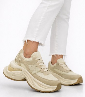 Μπεζ sneaker με chunky σόλα και αθλητικό σχεδιασμό
