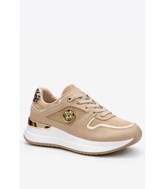 Μπεζ sneaker με μεταλλικό διακοσμητικό και λεοπάρ λεπτομέρεια