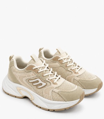 Μπεζ sneakers με chunky σόλα και mesh λεπτομέρειες