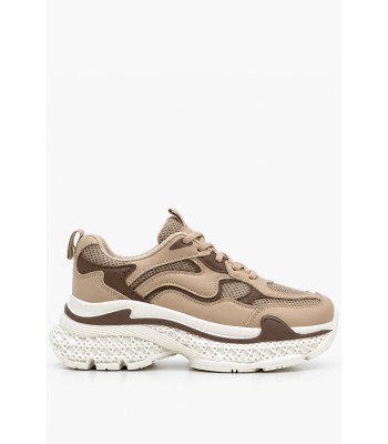 Μπεζ chunky sneakers με καφέ λεπτομέρειες