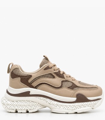 Μπεζ chunky sneakers με καφέ λεπτομέρειες