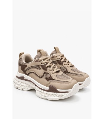 Μπεζ chunky sneakers με καφέ λεπτομέρειες