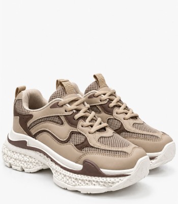 Μπεζ chunky sneakers με καφέ λεπτομέρειες