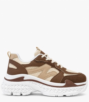 Καφέ chunky sneakers με μπεζ λεπτομέρειες
