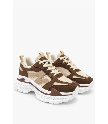 Καφέ chunky sneakers με μπεζ λεπτομέρειες