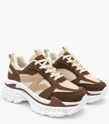 Καφέ chunky sneakers με μπεζ λεπτομέρειες