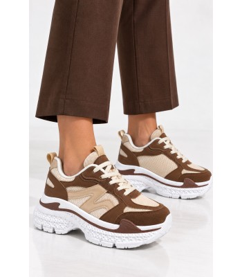 Καφέ chunky sneakers με μπεζ λεπτομέρειες