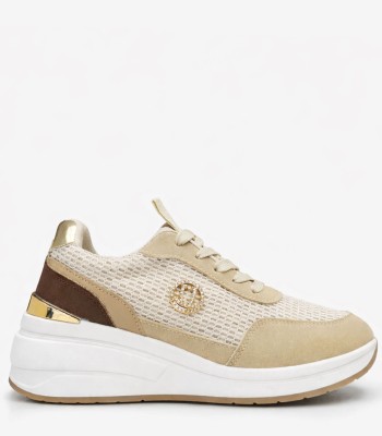 Μπεζ sneaker με mesh και υπερυψωμένη σόλα
