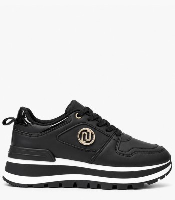 Μαύρα chunky sneakers με χρυσή λεπτομέρεια
