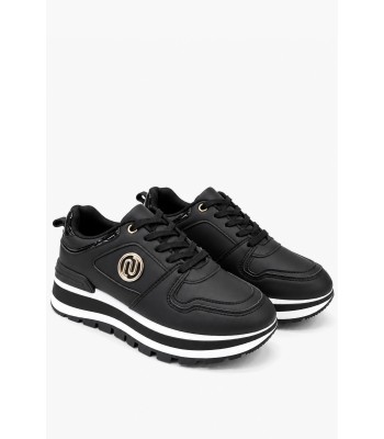 Μαύρα chunky sneakers με χρυσή λεπτομέρεια