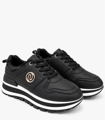 Μαύρα chunky sneakers με χρυσή λεπτομέρεια