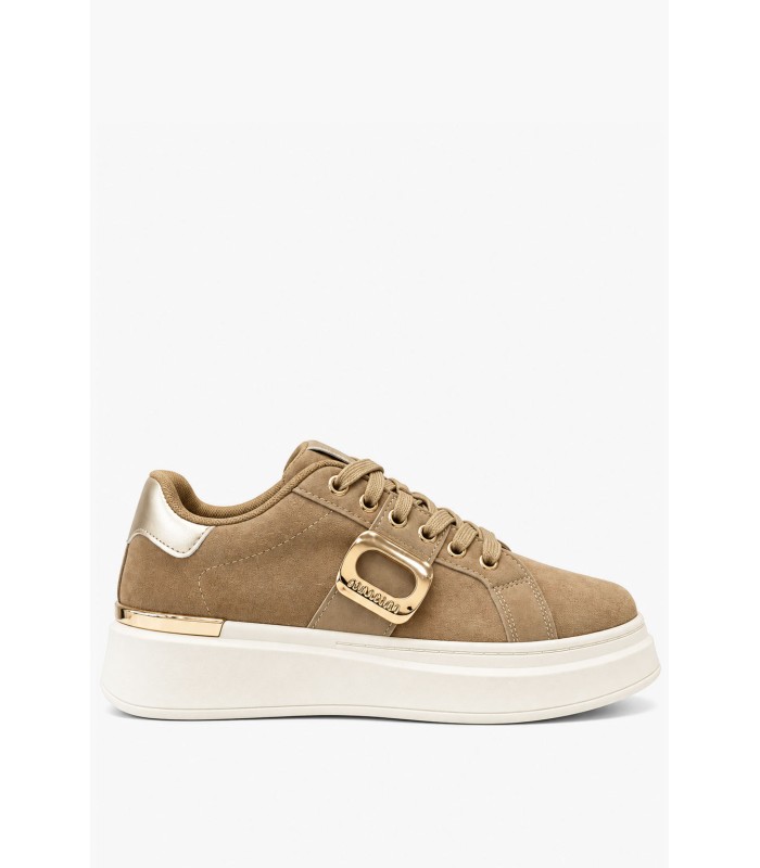 Μπεζ sneakers με χρυσές λεπτομέρειες και ψηλή σόλα