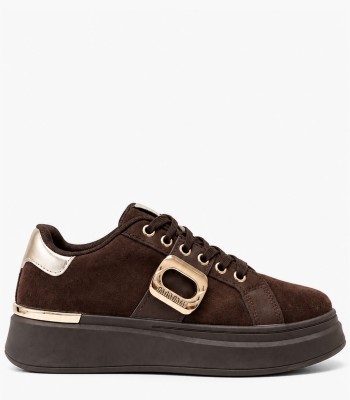 Καφέ sneakers με χρυσές λεπτομέρειες και ψηλή σόλα