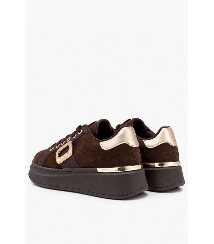 Καφέ sneakers με χρυσές λεπτομέρειες και ψηλή σόλα