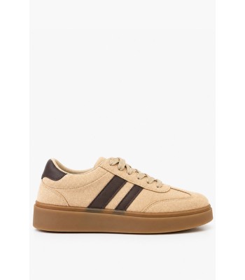 Μπεζ sneakers με καφέ λεπτομέρειες και gum σόλα