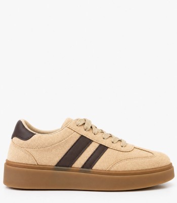 Μπεζ sneakers με καφέ λεπτομέρειες και gum σόλα