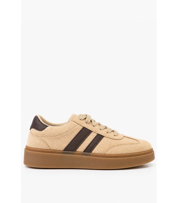 Μπεζ sneakers με καφέ λεπτομέρειες και gum σόλα