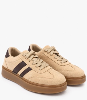 Μπεζ sneakers με καφέ λεπτομέρειες και gum σόλα