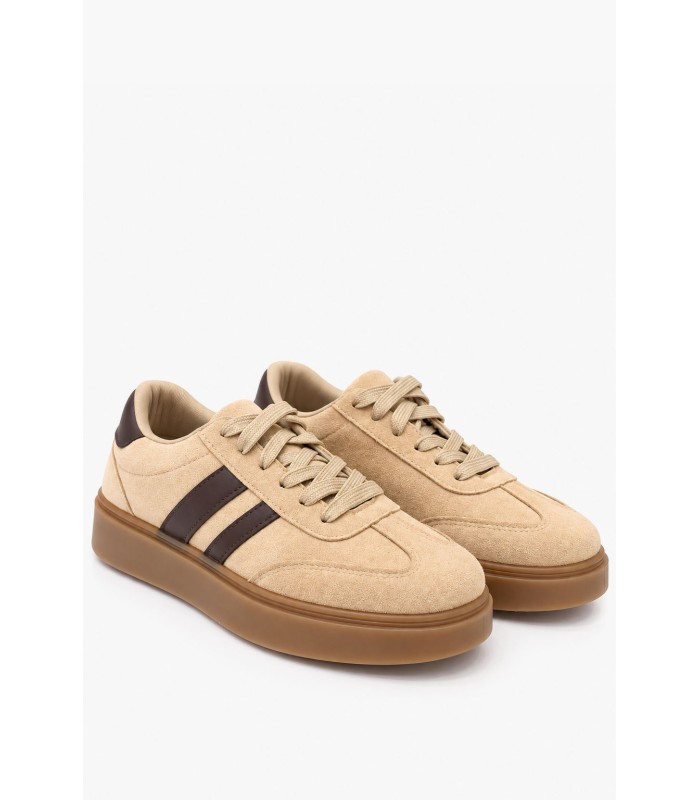 Μπεζ sneakers με καφέ λεπτομέρειες και gum σόλα