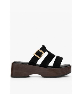 Μαύρο flatform με αγκράφα και λουράκια