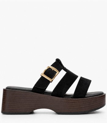 Μαύρο flatform με αγκράφα και λουράκια