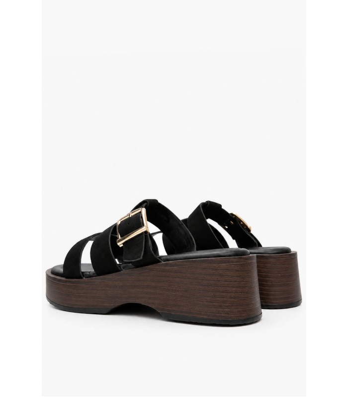 Μαύρο flatform με αγκράφα και λουράκια