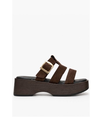 Καφέ flatform με αγκράφα και λουράκια